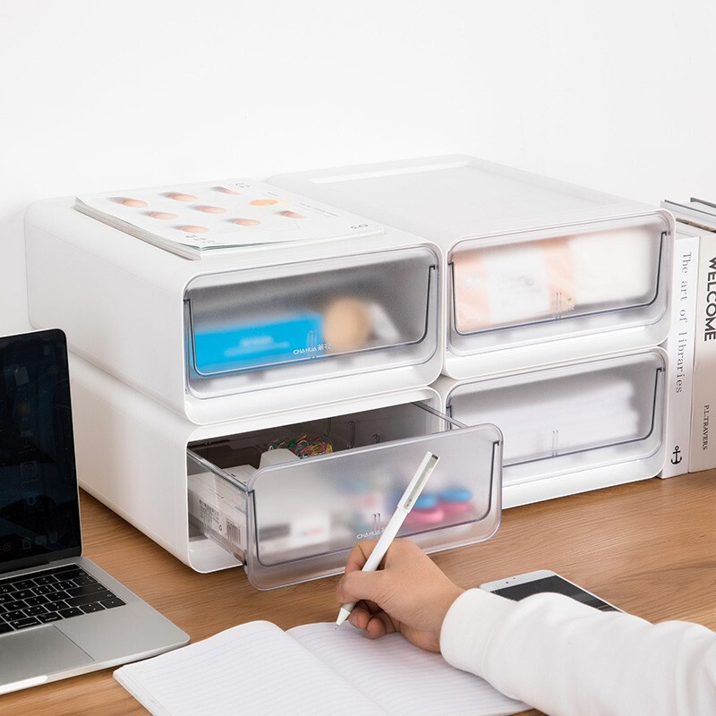 茶花收纳箱抽屉式衣柜内桌面收纳盒自由组合家用塑料整理箱衣服储物箱 【3个装】中号【带隔板】