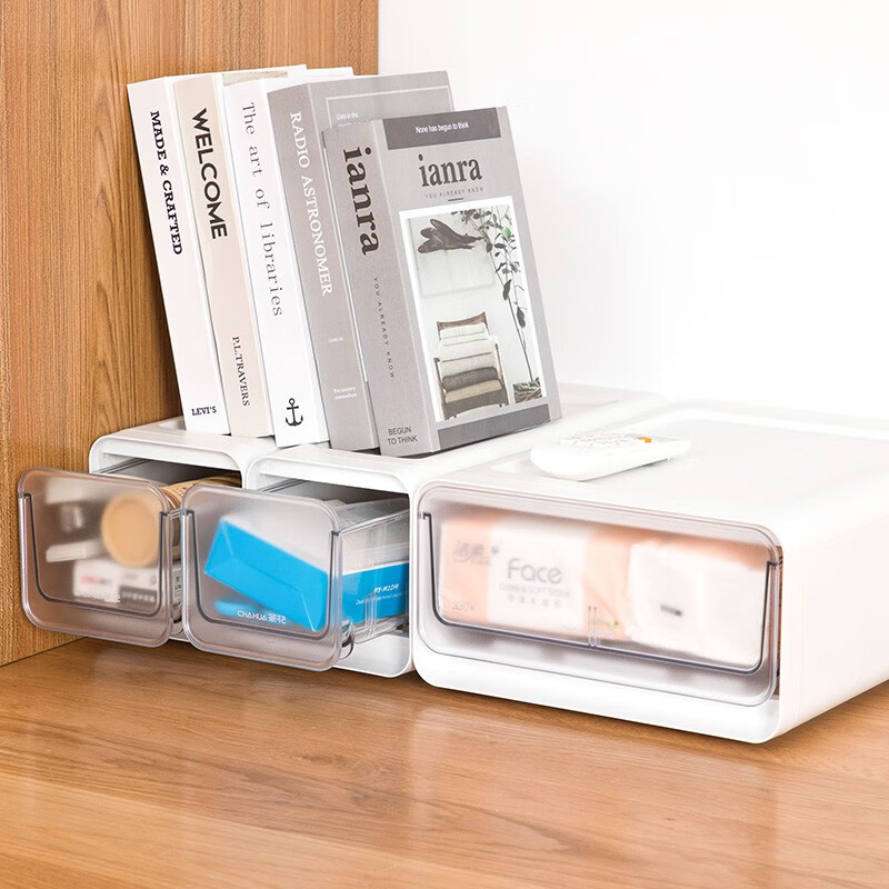 茶花收纳箱抽屉式衣柜内桌面收纳盒自由组合家用塑料整理箱衣服储物箱 【3个装】中号【带隔板】