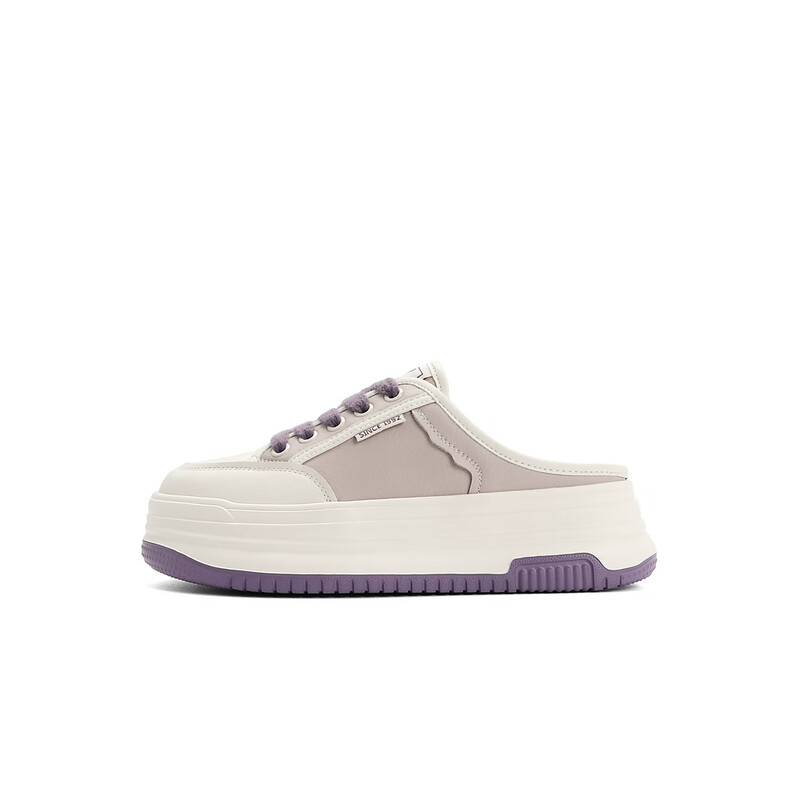百丽厚底小白拖女2023秋季新款休闲一脚蹬板鞋B1320CH3 紫色 38