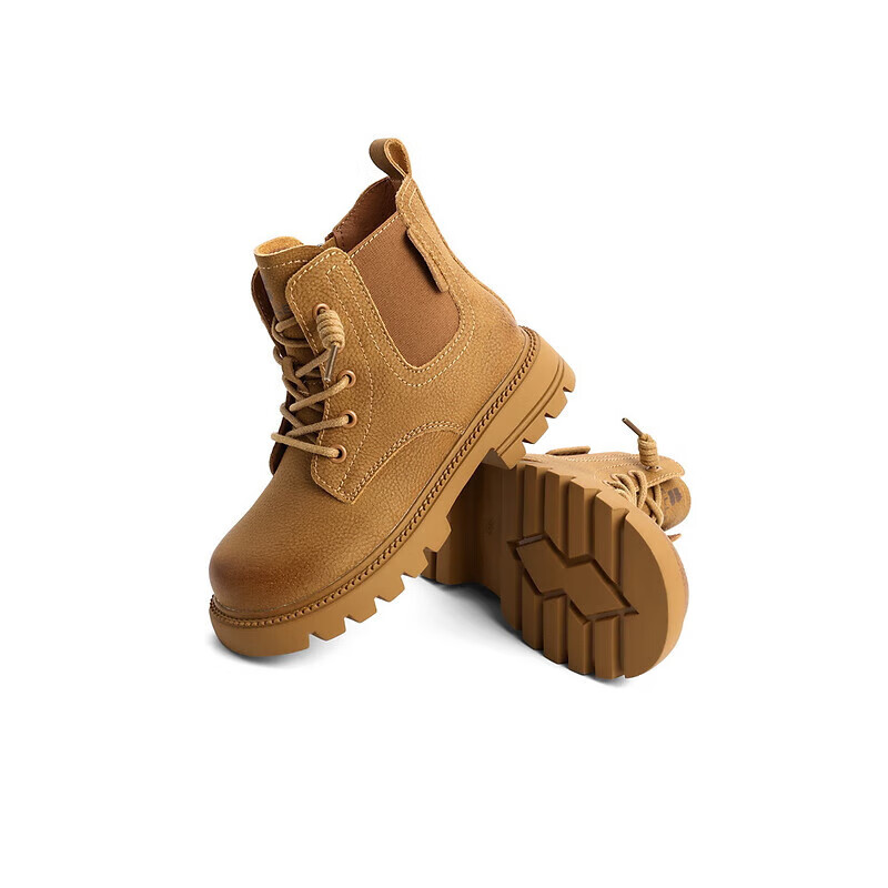 百丽童鞋抽绳工装靴女商场同款擦色大头切尔西靴22866D92 土黄-单里 30