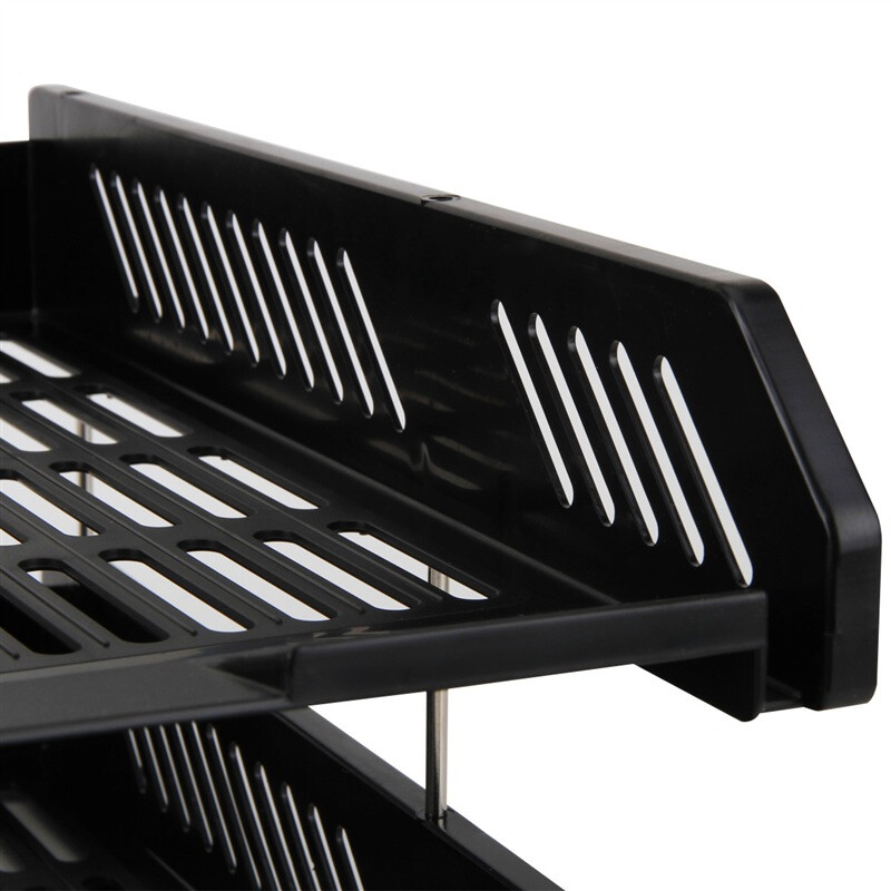 得力(deli)三层镂空收纳文件座自由拆卸组装三层文件盘/文件框牢固耐用 桌面文件管理 黑色9209