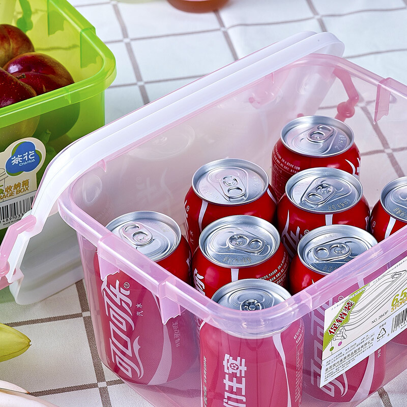 茶花（CHAHUA）茶花小号收纳箱化妆品收纳箱6.5L提把透明整理箱密封塑料收纳盒 【6.5L一个装】粉色 6.5L