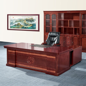 麦森（maisen）经理桌 大班台主管老板总裁中式木质油漆办公桌子 2.4米胡桃色含侧柜+推柜 MS-22CG-02006