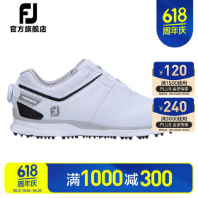 FootJoy高尔夫球鞋男士FJ新款Pro/SL Carbon专业竞技防滑耐磨无钉运动鞋 白/黑53194 6.5=39码