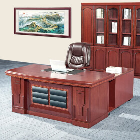 麦森（maisen）经理桌 大班台主管老板总裁中式木质油漆办公桌子 1.8米胡桃色含副台+推柜 MS-22CG-02012