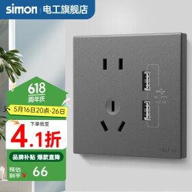 西蒙（SIMON） 开关插座面板五孔插座空调网络单开双控一开五孔usbC60荧光灰 五孔带双USB 插座