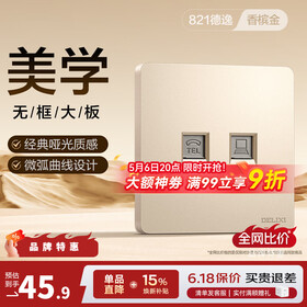 德力西（DELIXI） 开关插座 金色CD821无框大板 86型电源墙壁面板插座 电脑电话