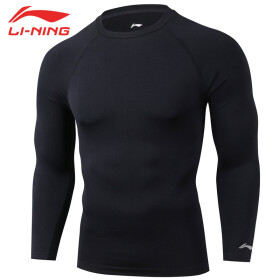 李宁（LI-NING）羽毛球运动男子长袖紧身衣AUDM115-1 标准黑 L码