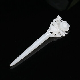 和田玉白玉梅花簪子 玉江山