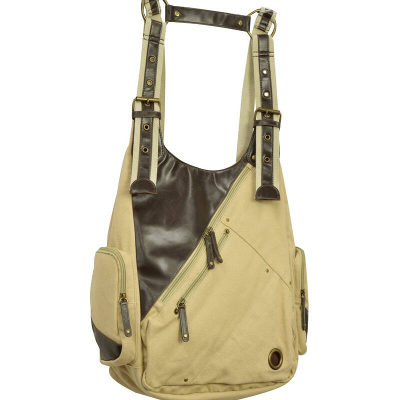 crosscharm中性男女款双肩包单肩包h型帆布配皮两用