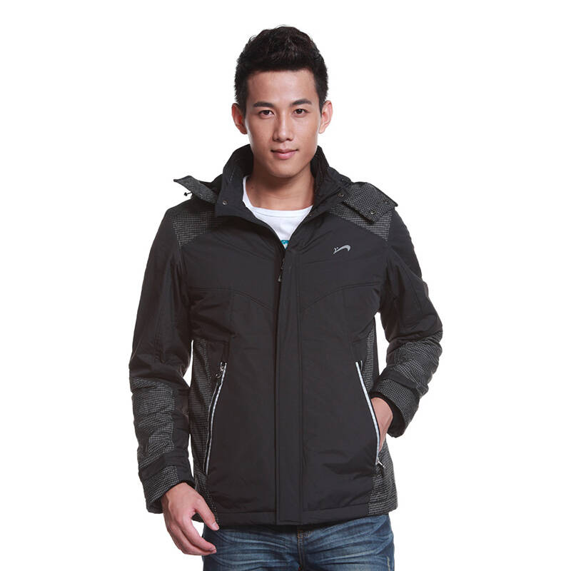 贵人鸟kbird 秋冬新款保暖放休闲外套男装加厚风衣1525011 -3黑色