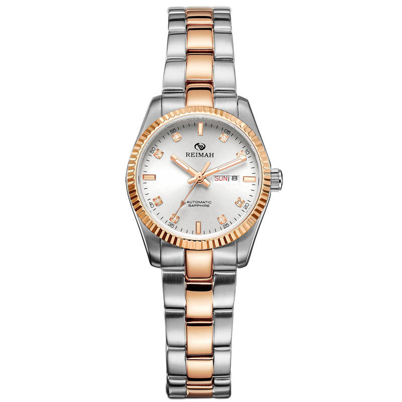 雷迈表(reimah)手表正品女士全自动机械表土豪金星期日历显示蓝宝石