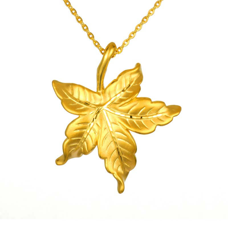 萃华金店 3d硬金 999千足金精品枫叶吊坠黄金吊坠 约3.3克