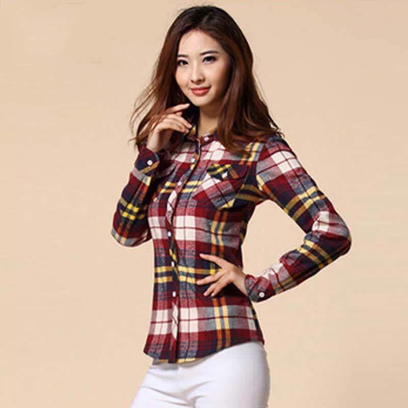 贰林衣衫秋冬装新款格子衬衫女长袖韩版修身纯棉 tl1432格子 xl