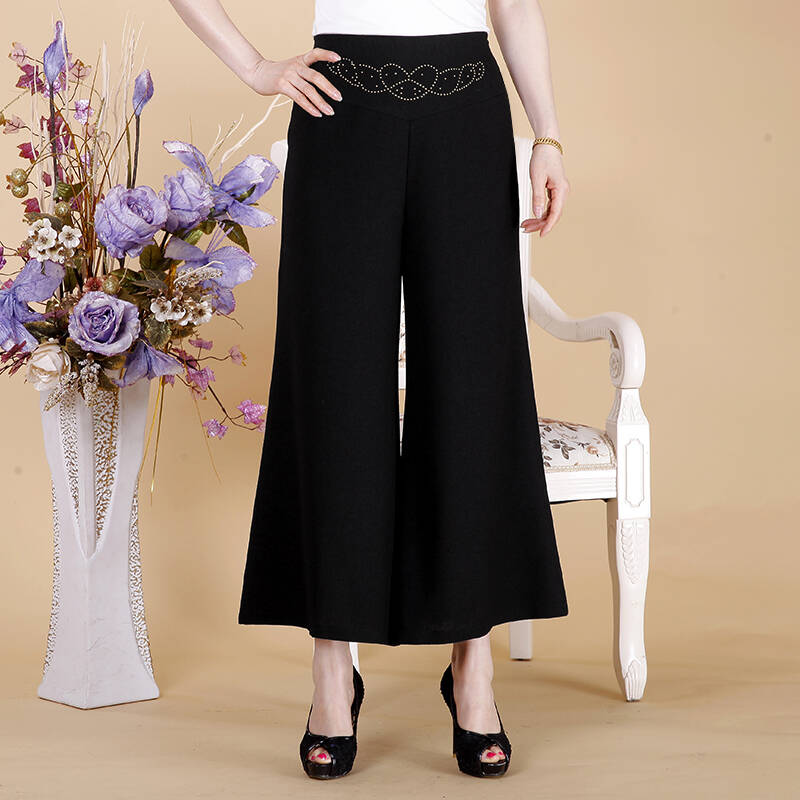 杰塞威斯 中老年女装妈妈装夏装纯色松紧腰棉麻裙裤 阔腿裤 休闲裤 lz