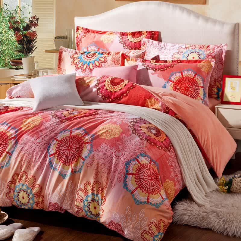 米岚风情 高级保暖亲肤贵妃绒床上用品四件套 曼妙春意 200*230