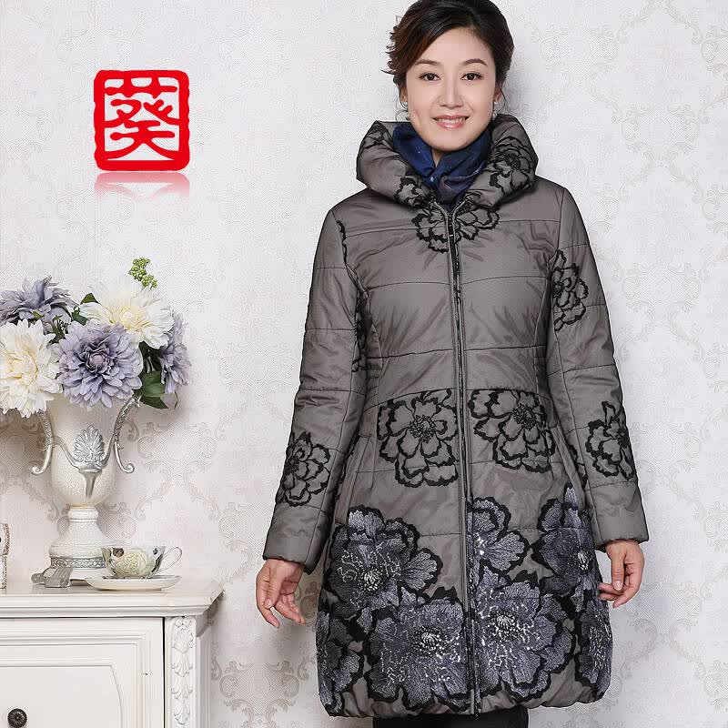 葵牌女kflower 中老年女装冬装棉服 高端台湾刺绣中长款棉衣km1340037
