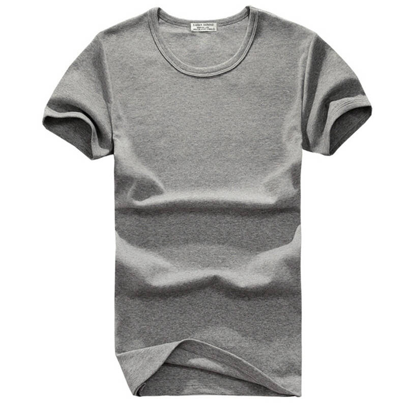 男士v领短袖t恤男装韩版修身运动t恤紧身打底汗衫 圆领灰色 m