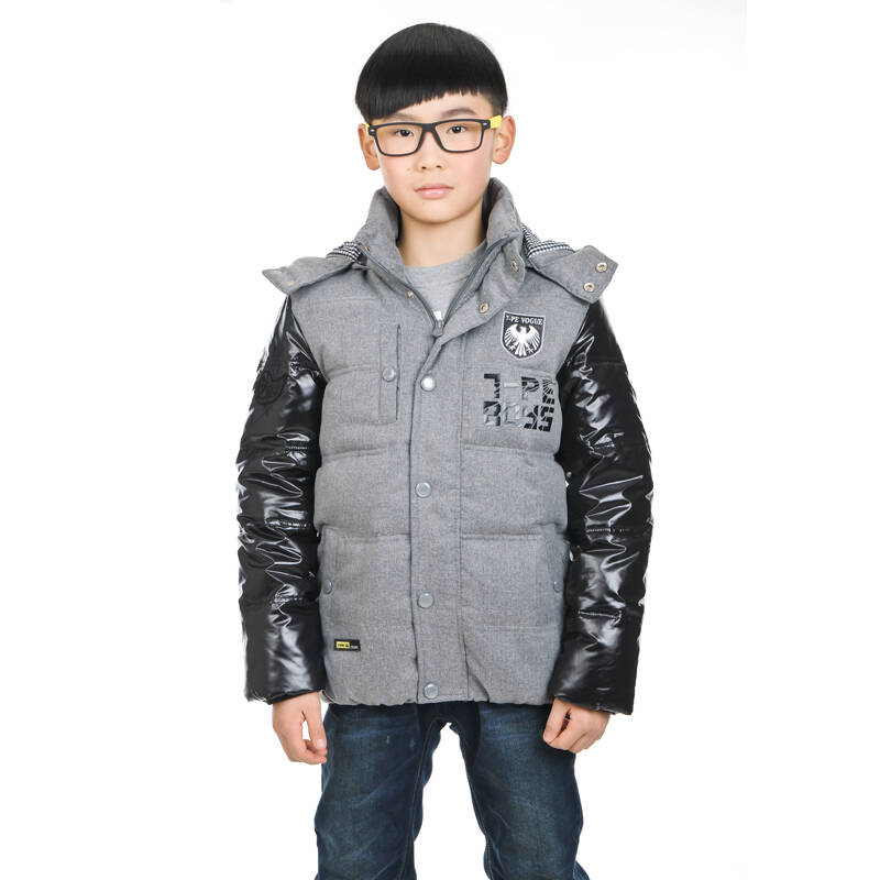 七波辉男中大童冬款新款加厚保暖羽绒服b13403 花灰 160