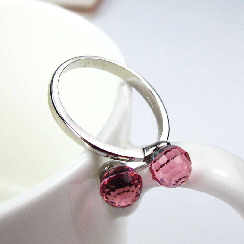 卿佩925纯银 时尚结婚戒忠贞爱情 开口戒精致尾戒 粉红色