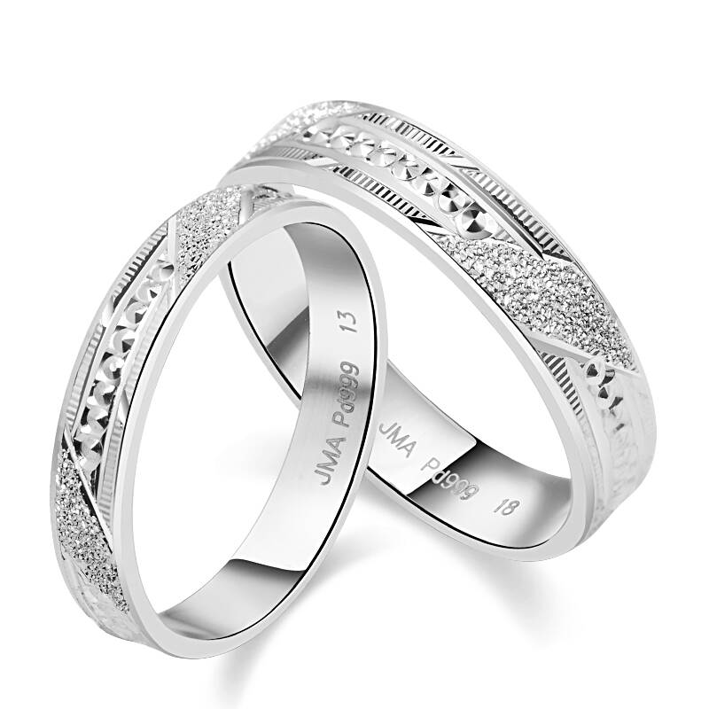 金马珠宝 千足钯金白金 结婚戒指 情侣戒指(璀璨)11e22pj017 (可刻字)
