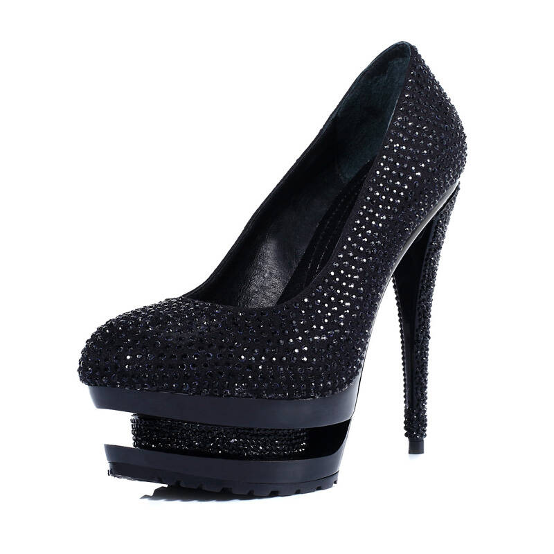 春雷行动抢水钻高跟婚鞋结婚鞋防水台水晶鞋单鞋女高跟鞋d049 黑色 41