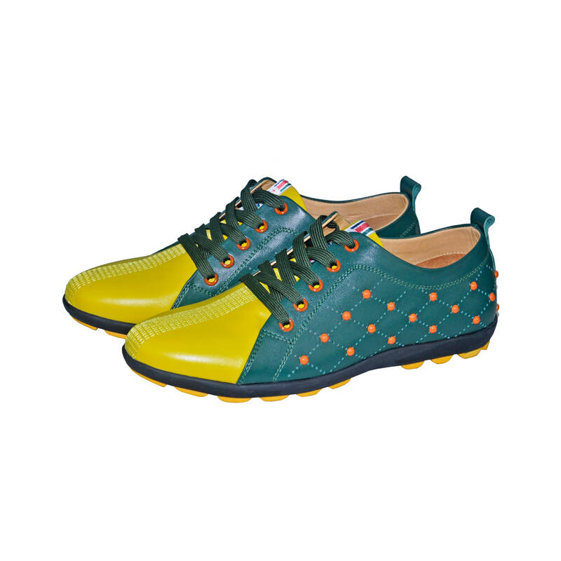 康米纳conte mina 时尚耐磨系带头层牛皮柳钉鞋 k120902 墨绿/黄 41