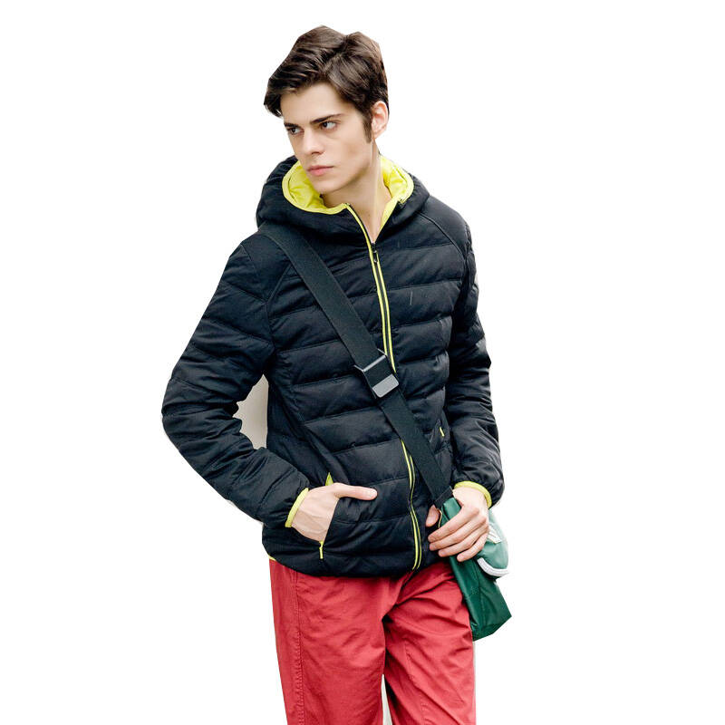 太阳谷 正品男士时尚休闲连帽保暖羽绒服外套修身百搭新品 m2001 黑色