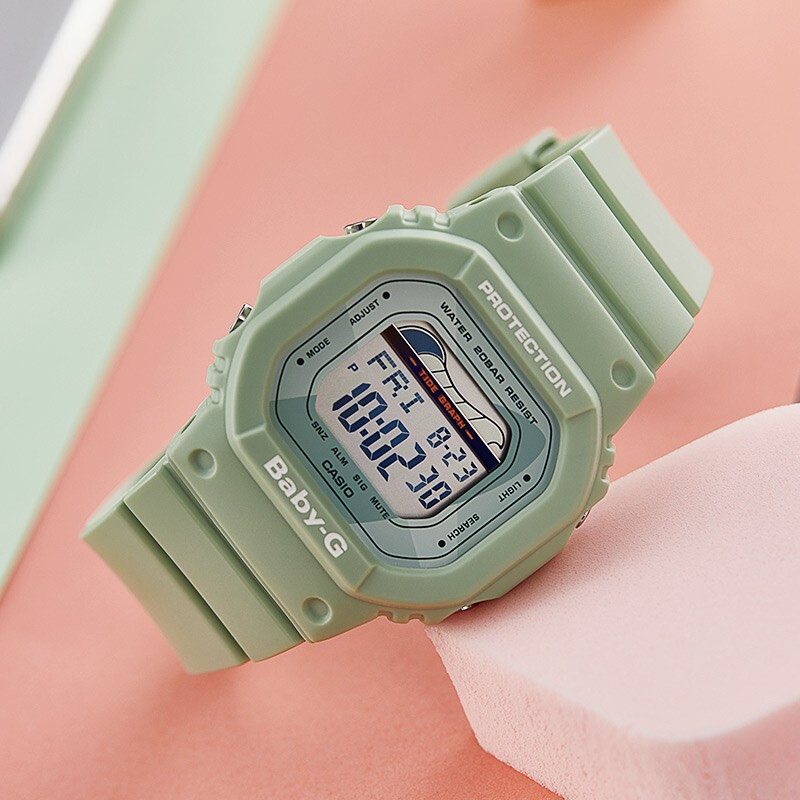 卡西欧casio手表babyg系列新款防水防震多功能时尚运动电子女表抹茶绿