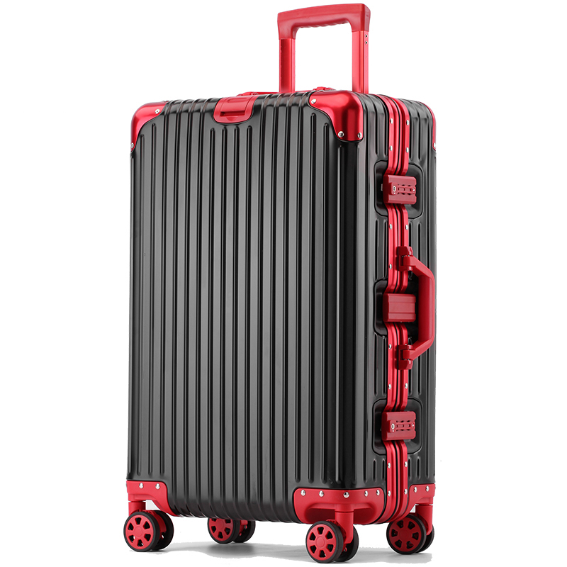 敬量全铝镁合金拉杆箱万向轮全铝箱密码登机托运行李箱男女金属旅行箱 黑红全铝镁拼色款 24英寸-黄金尺寸