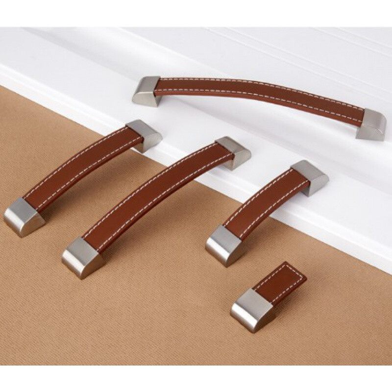 皮拉手欧式衣柜门把手现代家具柜门抽屉拉手黑色软皮拉手192孔距96mm