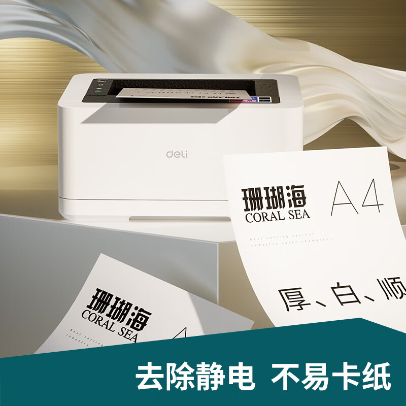 得力(deli)珊瑚海A4打印纸 80g克500张*5包一箱  双面加厚草稿纸  整箱2500张 7378