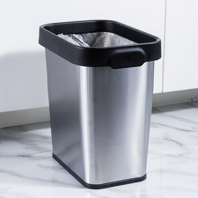 欧润哲压圈垃圾桶8l无盖不锈钢方形压袋式垃圾篓干湿分类厨房卫生间