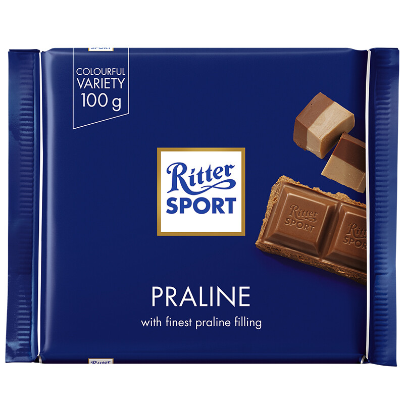 德国进口rittersport瑞特斯波德果仁糖夹心牛奶巧克力100g3件