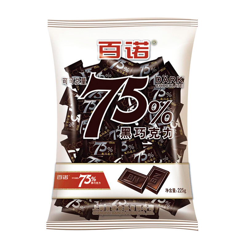 百诺 黑巧克力(75%可可)休闲零食结婚喜糖 225g/袋 凑单品