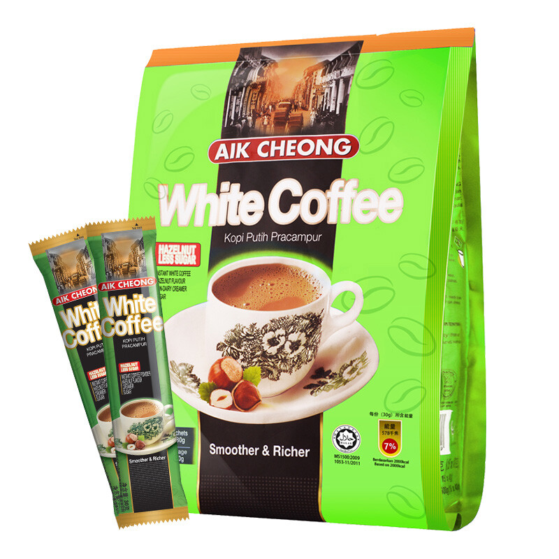 马来西亚进口 益昌榛果味减少糖速溶白咖啡粉 冲调饮品 15条450g *3件