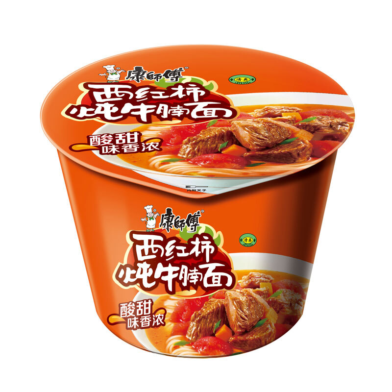 康师傅方便面西红柿牛腩面12桶桶面泡面整箱装休闲零食 *3件