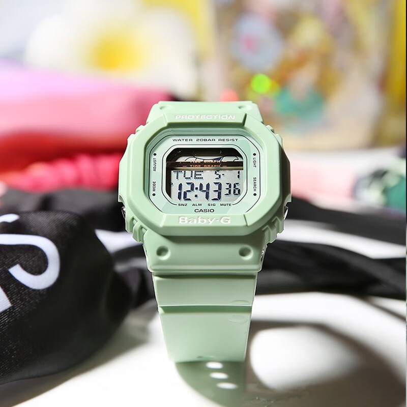 卡西欧casio手表babyg系列新款防水防震多功能时尚运动电子女表抹茶绿