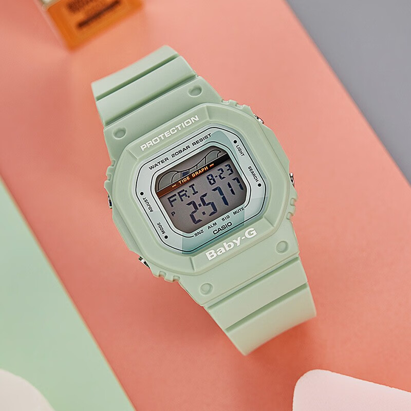 卡西欧casio手表babyg系列新款防水防震多功能时尚运动电子女表抹茶绿