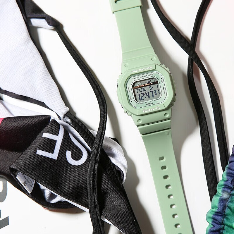 卡西欧casio手表babyg系列新款防水防震多功能时尚运动电子女表抹茶绿