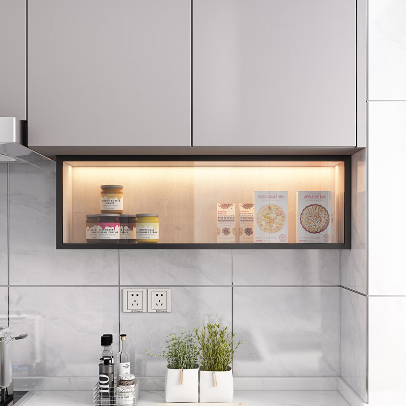 厨房吊柜置物架 敞开式 壁挂调味架 厨房吊柜下置物架 上翻柜玻璃门