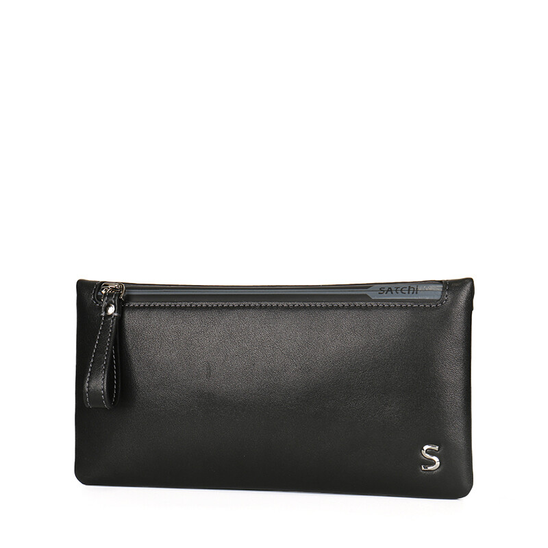 沙驰(satchi)男士手包时尚个性外置卡片手拿包头层牛皮拉链手抓包fd54