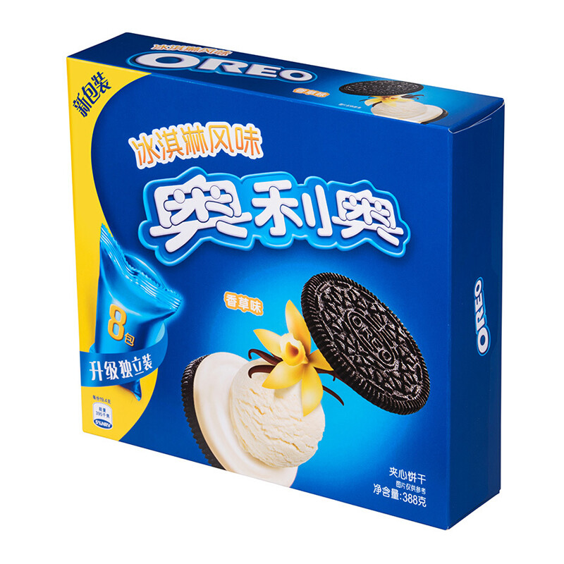奥利奥oreo早餐休闲零食蛋糕糕点冰淇淋夹心饼干香草味家庭装388g *2