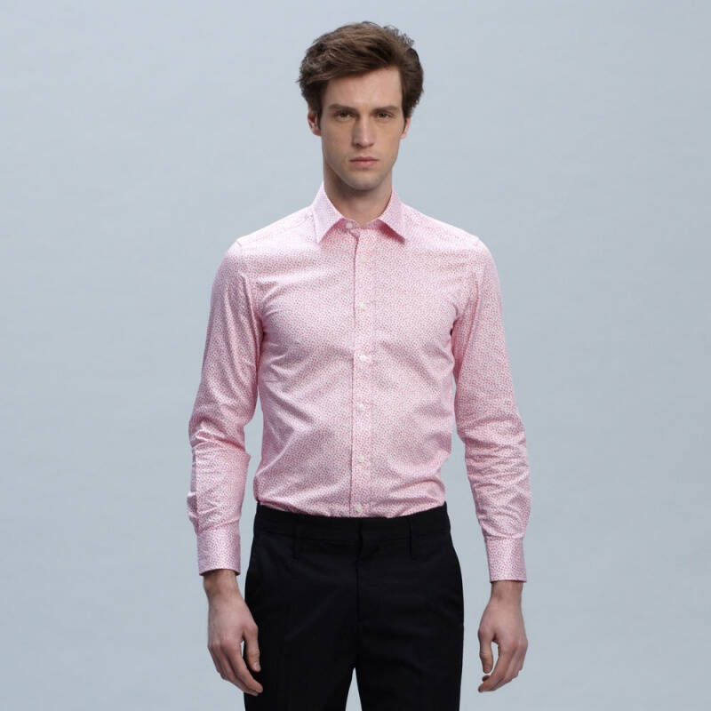 mecity男款长袖衬衫男装略修身碎花长袖衬衫522424吊牌价39 桃红淡红