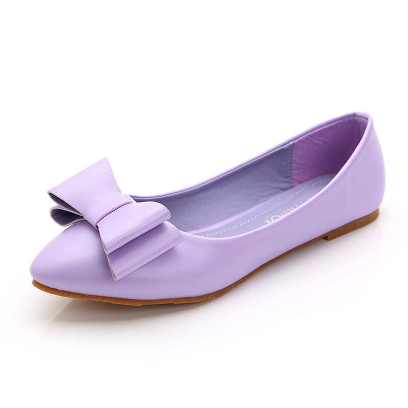 博诺琪 韩版百搭休闲浅口甜美蝴蝶结平底鞋尖头女单鞋 紫色 41