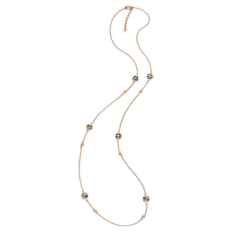 follifollie芙丽芙丽四叶草女士项链毛衣链3n13t04 玫瑰金蓝晶