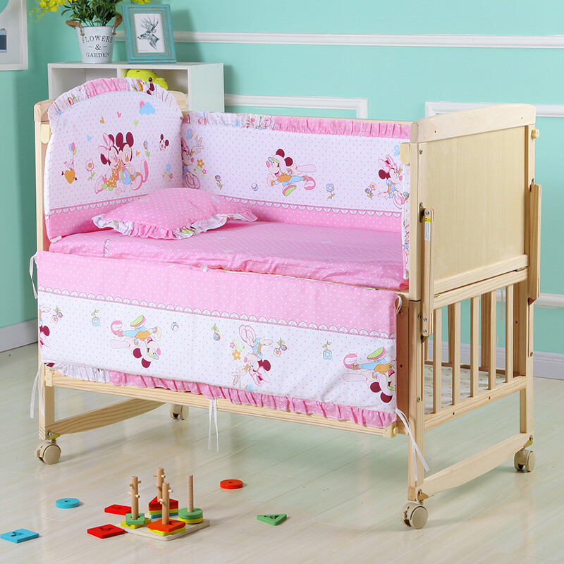 SWEETYBB实木无漆婴儿床童床宝宝双层摇床 床+粉米鼠+赠品