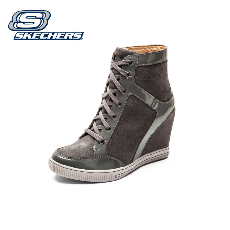 斯凯奇(skechers)内增高女鞋 时尚休闲圆头坡跟鞋高跟鞋48553 灰色 39