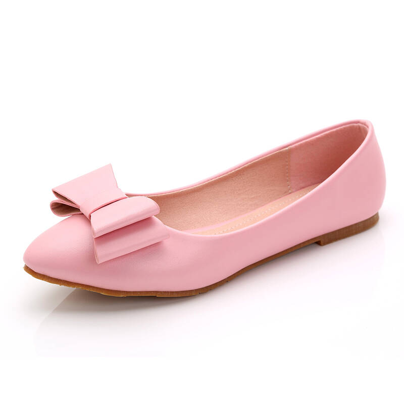 博诺琪 韩版百搭休闲浅口甜美蝴蝶结平底鞋尖头女单鞋 粉色 40