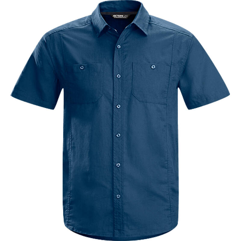始祖鸟arcteryx短袖亚麻棉混纺衬衫ravelin shirt ss blue moon xxl